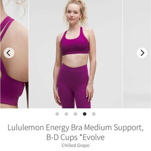 Lululemon Energy Bra Medium Support, B-D Cups *Evolve
Chilled Grape XL